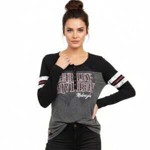 Harley Davidson Gray & Black Embellished Long sleeve Rebel Tee T Shirt Top L